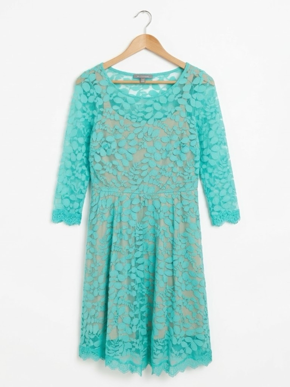 Turquoise Lace 3/4 Sleeve Knee Length Cocktail Party Dress Size Medium